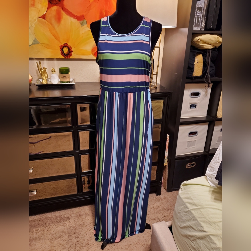 NWOT Lime Stripe Maxi Dress with Pockets  size 1X